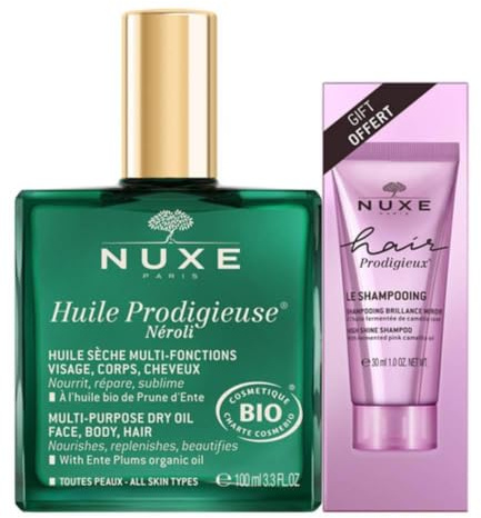 Nuxe Huile Prodigieuse Néroli Bio 100 ml + Hair Prodigieux Le Shampoo Brillance Miroir 30 ml Offert