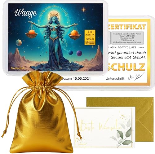 Goldschulz Goldbarren 1g 1 Gramm Motivbox - Sternzeichen Waage - Geschenk + Echtheitszertifikat