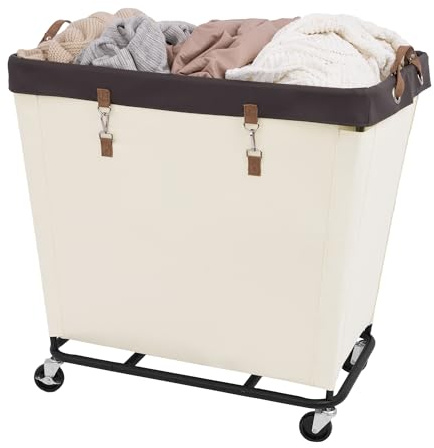 StorageWorks Extra Large Laundry Basket on Wheels, 320L Washing Basket with Wheels, Heavy Duty Laundry Hamper with Steel Frame and Removable Bag, Laundry Sorter for Hotel, Home, Dorm, Beige | Extra Large Beige Laundry Basket with Wheels, Metal Frame & Handles, Hamper for Bedroom, Bathroom, Hotel
