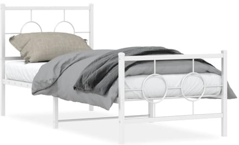 Rantry Bettgestell mit Kopf- und Fußteil Metallbett Bettrahmen Doppelbett Gästebett Einzelbett Jugendbett Bett mit Lattenrost | ohne Matratze Metall Weiß 75x190 cm