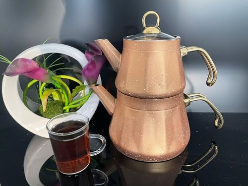 Cira Granit-Teekannen-Set - Gold, 3,1 Liter, Eleganz und Funktionalität, Tee, Kocher, Küche, Party, Nachmittag, Anlass, Teeliebhaber, Granitglas-Deckel