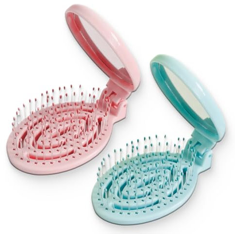 ZOPJUMA 2PCS Spazzola per capelli da viaggio con specchio, pieghevole, tascabile, mini spazzola da viaggio per massaggi, spazzola compatta per capelli, strumento per lo styling dei capelli