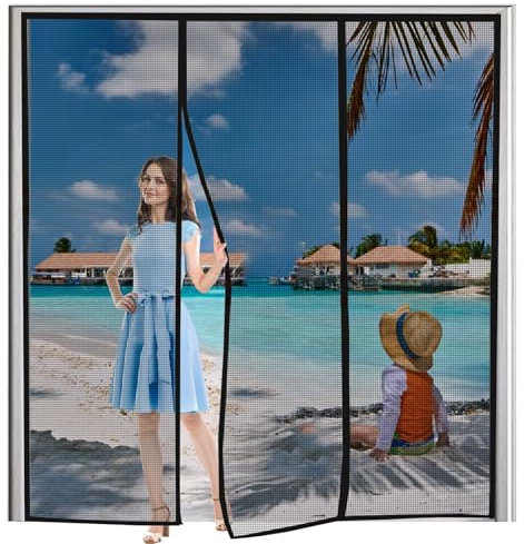 Heckklappe Flügeltür Kofferraumabdeckung Sonnenschutz 130x215cm Sonnenschutz Vorhänge Magnetisch Fliegengitter Mesh Moskitonetz für Dach Wohnmobil Wohnwagen Camping Zubehör Schwarz