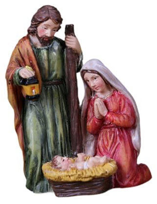 Baoblaze Joseph, Mary, Jesus with Manger Nativity Scene Figurine Flat Bottom Base for Stability Resin Xmas Tabletop Scenes Figures Set
