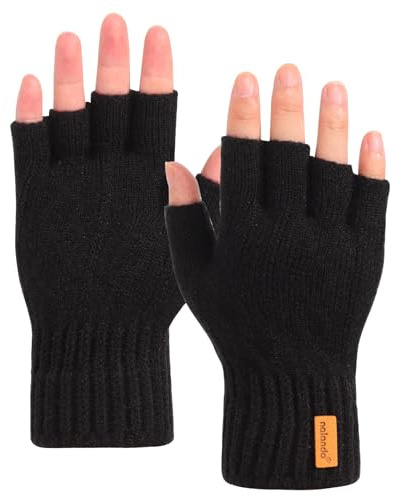 Risipu Winter Warm Knitted Fingerless Gloves Half Finger Mittens for Women Ladies Soft Half Finger Gloves for Running Ski Driving (Black)