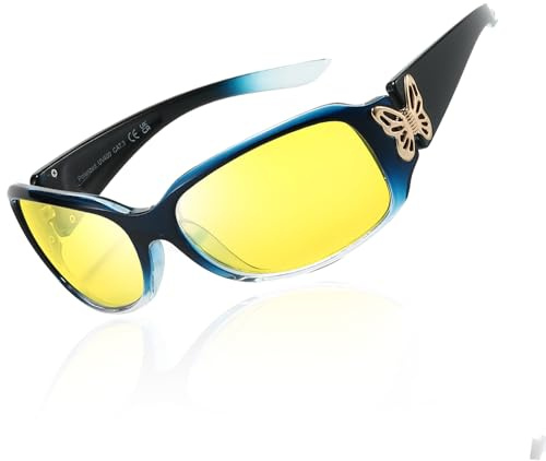 TJUTR Nachtfahrbrille für Damen Umklappbare Anti-Reflexion Polarisierte Nachtsichtbrille mit gelber Linse
