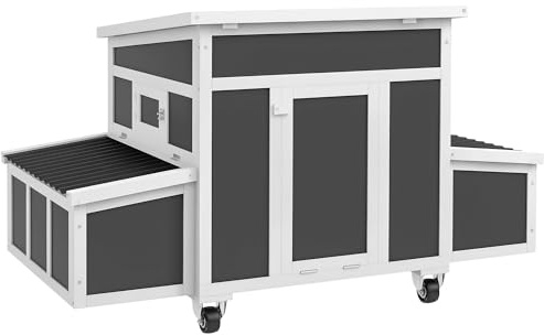 PawHut Gallinero de Madera 147x93,5x89,5 cm Gallinero para Exterior con Puerta Ventana Nido Bandeja Desmontable y Perchas Gallinero para 2-4 Gallinas Gris Oscuro