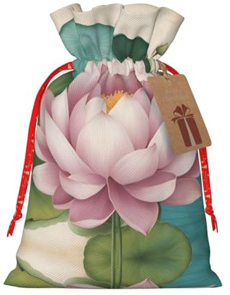 HJLUUFT Jutebeutel mit Lotusblumen-Namaste-Druck, Weihnachts-Geschenktüte mit Kordelzug und Geschenkanhänger, Hochzeit, Weihnachten, Partygeschenk