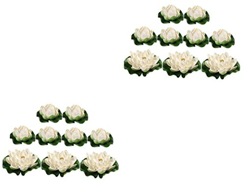 JUMPLAWN 18pièces Fleurs De Nénuphar Artificielles Blanches pour Décoration De Jardin Et Étangs Accessoires De Bassin Flottants Effet Naturel Et Réaliste