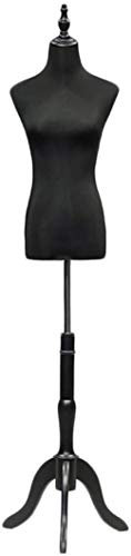 SHANYAYALI Weibliche Schaufensterpuppe Torso Body Dress Form mit Stativ Ständer für Kleidung Kleid Schmuck Display Einstellbar (Schwarz, M)