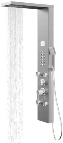 Colonna Pannello Doccia Chester-1 Cromo Spazzolata Acciaio 4 Funzioni Display Temperatura 4 getti lombari frontali 24 micro-ugelli Soffione Anticalcare