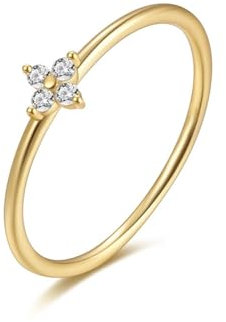 Mesnt 14K Gelbgold Damen Goldring 585 mit Rund Glänzend Moissanit, Größe 52 (16.6)