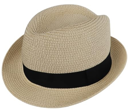 FakeFace Kinder Jungen Mädchen Panamahut Sonnenhut Beach Hut Strohhut Jazz Hut UV-Schutz Sommerhut Strandkappe mit Flugzeugmuster für Kinder (DE/NL/SE/PL, Alphanumerisch, Einheitsgröße, Beige-1)