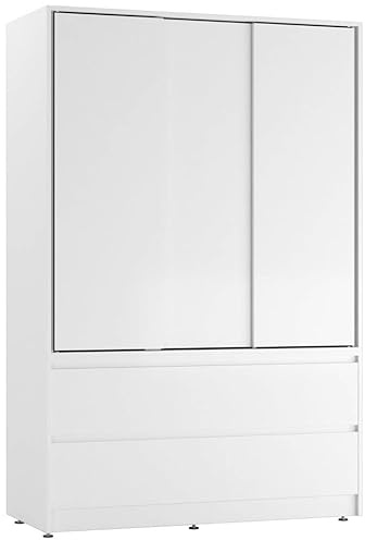 URBNLIVING Sliding Door Wardrobe with 4 Drawers & Hanging Rail, Freestanding Bedroom Closet Organizer, Durable Space-Saving Storage Cupboard, Modern MDF Flat Pack Furniture