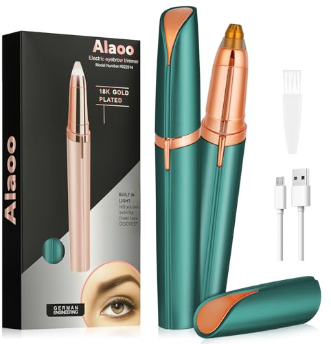 Alaoo Depiladora Facial Mujer, Depiladora Cejas Mujer Eléctrica, Sin dolor Eléctrica Removedor de Vello Facial, Portátil, USB Recargable y Luz LED, para Cara Nariz Labio (Verde)