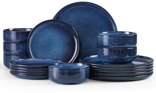 Homikit 18 Piece Dinner Set, Kitchen Stoneware Dinnerware Sets for 6 People, Included 6X Dinner Plates, 6X Side Plates and 6X Bowls, Non-Scratch, Dishwasher & Microwave Safe, Nebulas Blue