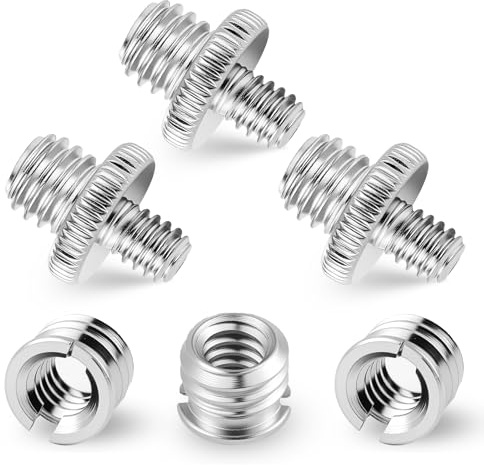 1/4 auf 3/8 Stativ Adapter und 1/4 auf 3/8 Gewinde Halterung Schrauben Set, 6 Stück Doppelkopf Konverter Präzisionsgefertigt Adapter Stativ Doppelschraube für Kamera Mikrofonstativ Lampenstative