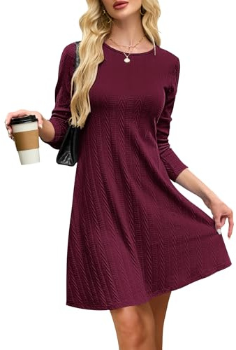 AUSELILY Kleid Herbst Damen Strickkleid Leichtes Winterkleider Damen Herbstkleid Langarm Kleid Elegantes Pulloverkleid Rundhalsausschnitt