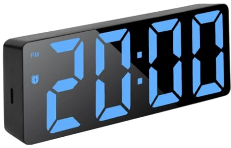 FANSU Nachttisch Wecker Digital, Digitalwecker Großem Display Netzbetrieb/Batteriebetrieben 12/24HR LED Leuchtziffern Digitaler Wecker 3 Helligkeit Schlummerfunktion (Schwarz + Blau,Einheitsgröße)