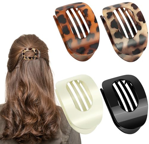 LOPHE Pinces à Cheveux Plates Pour Femme- Grosse Pinces Cheveux Femmes Barrettes Plates Anti-Dérapant pour Cheveux Épais/Fins - Accessoire coiffure yoga/chignon/quotidien - 4 Couleurs
