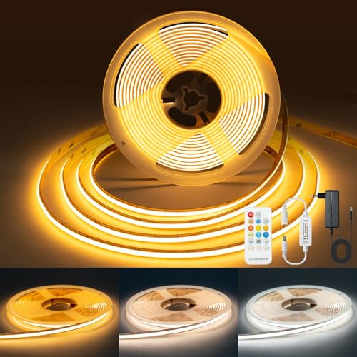 YIFMOO CCT COB LED Streifen Warmweiss, 2M Dimmbar LED Strip, 2700K-6500K | 24V 1152LED 9 Modi LED Streifen mit Netzteil & Fernbedienung, IP65 Licht Band für Wohnzimmer Schlafzimmer Badezimmer Küche