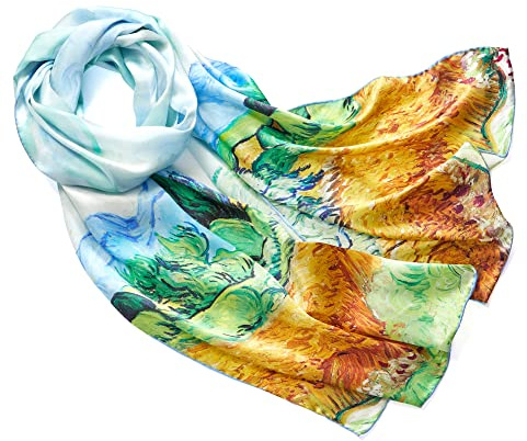 Prettystern målarscarf sidenscarf 160 cm Claude-Monet d'Art, Vetefält med cypresser, 160 cm X 43 cm