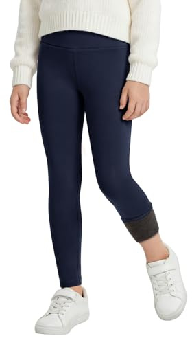 Baogaier Deportiva Leggings para Niñas con Forro Polar, Térmicos Largos Pantalones Suaves Infantiles Legging Cintura Alta Elásticos Mallas Niños Invierno Deporte Ropa 11-12 Anos, Azul Marino