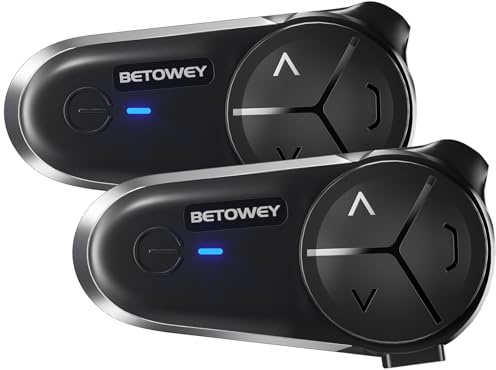 BETOWEY Kit Main Libre Moto BT-S5, Bluetooth V5.3, Audio Multitâches, 2 Types de Microphones et Haut-Parleurs, pour 10 Pilotes, 2 Pièces
