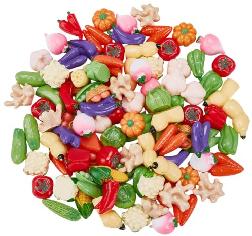 CRAFTMELODY 100Pcs Résine Artificielle Légumes Miniatures Figurines Légumes Faux Tomates Carottes Oignon Champignon Pomme de Terre Aubergine Décorations