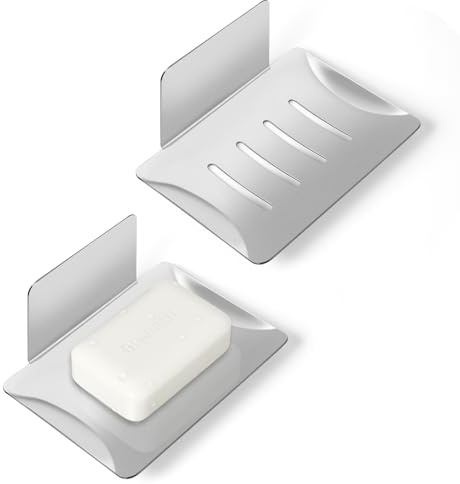 2 STK.Seifenhalter Ohne Bohren,Edelstahl Selbstklebend Seifenhalter Dusche | Seifenschale Ohne Bohren,Seifenhalter Wandmontage für Bürsten Schwämme,Seifenablage Mit Klebepad für Bad,Küche,Balkon(Silber)