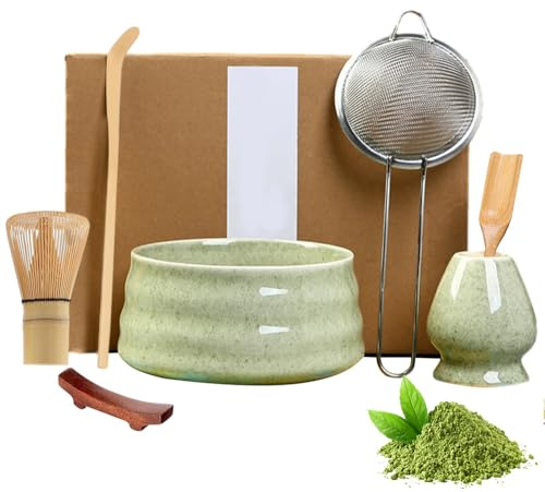 Matcha Whisk Set, 7 Pcs Matcha Tea Set, Complete Matcha Making Kit Includes Ceramic Matcha Bowl and Whisk Holder, Bamboo Whisk, Sifter, Scoop, Spoon, Scoop Rest, Gift for Beginners and Enthusiasts
