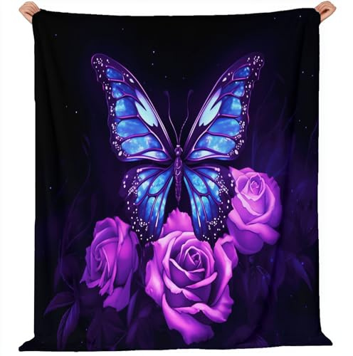 Violet Coperta in Flanella Soffice - Termica e Antistatica Fantasia Glitter Farfalla Rosa Stampato Coperta per Letto Divano Soggiorno Camera da letto Ufficio Viaggi, 230 x 230 cm