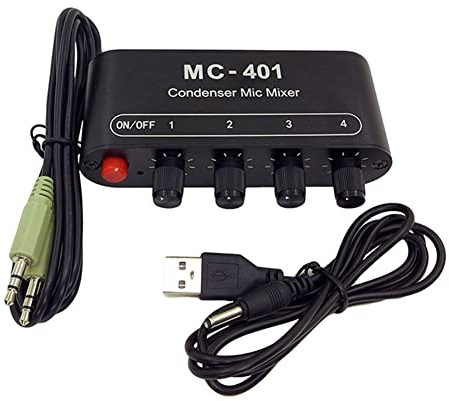 Qusedwey Mini Mezclador de Audio Condensador Mezclador de MicróFono Amplificador de MicróFono Cuatro en para Computadora TeléFono MóVil Tarjeta de Sonido