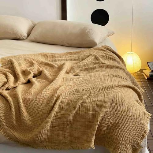 JUSHZ Batamanta Mujer Cobija Plaid Cama Manta Sofa Blanket Algodon Suave Algodón Peinado De Fibra Larga Suave Cómodo Y Transpirable (Light Brown,130x170cm)