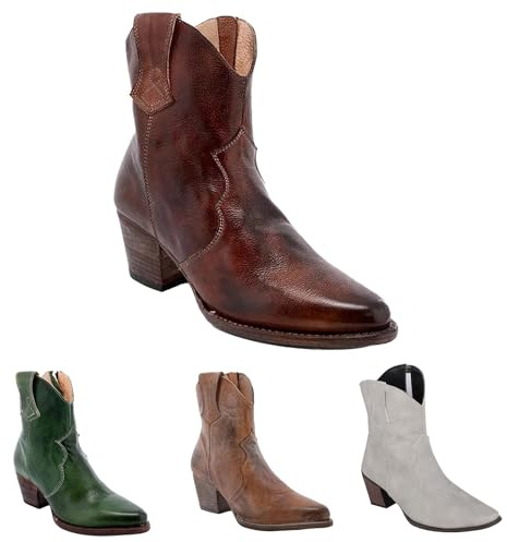 MJGkhiy Stivali Texani Donna Bassi Western Stivaletto Pelle Marroni Chelsea Stivaletti Con Tacco a Blocco Invernali Cowboy Boots Nero Camperos Stivale A Punta