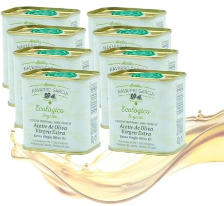 Aceite de Oliva Virgen Extra Ecológico 500ml | Almazara Familiar | AOVE Picual Orgánico Prensado en Frío | Agricultura Ecológica Certificada (8 Latas 100 ml por paquete)
