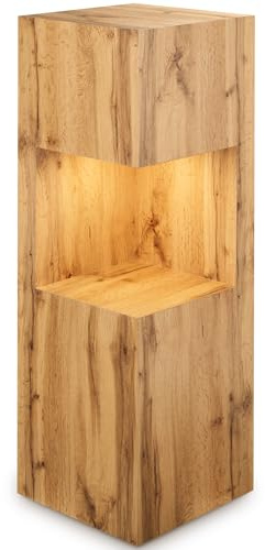 STEMA Seyfried Beleuchtete Dekosäule – LED-Nische mit Akku-Lampe & Fernbedienung – Blumensäule, Pflanzenhocker, Blumenständer Holz/Pflanzenständer Holz, (Eiche, Beleuchtete Innensäule 80x25x25)