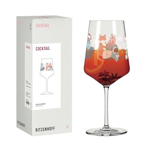 RITZENHOFF 8211003 Cocktailglas 500 ml, Serie Weihnachten – mit Samtpfoten, Schneeflocken und Weihnachtszauber – Made in Germany