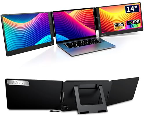 KPKUE Laptop Bildschirm erweiterung, 14 Zoll 1080P Alu Faltbarer 2 Monitore