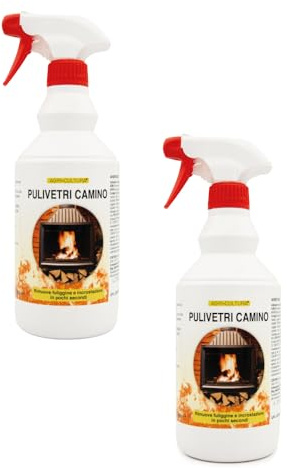 AGRI-CULTURA® | Pulisci Vetro Camino【2 x 750 ML】Rimuove Fumo e Fuliggine in pochi secondi | Ideale per Pulizia Vetro Stufa Pellet e Camino a Legna | Azione Rapida, Formula Super Sgrassante.