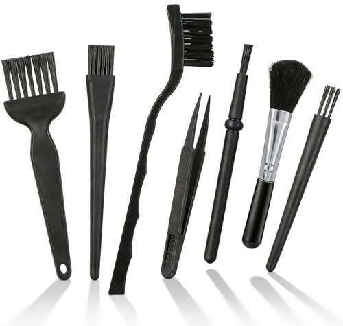LXUEJIE Set di pulizia per PC, 7 in 1, spazzole antistatiche, 7 diverse spazzole con spazzole rotonde e pinzette per tastiera, laptop e circuiti stampati nero