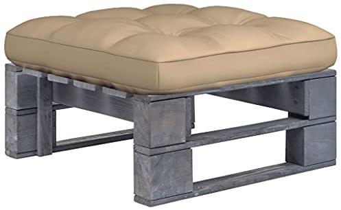Ziaphsol Outdoor-Ottomane Paletten Imprägniertes Kiefernholz, Grau, 60x60x25 cm, Robustes Gartenmöbel mit beigem Kissen für Terrasse, Balkon, Lounge-Set