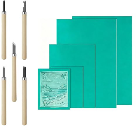 Linoleum plattor, linoltryck, set, stämpelgummi, linolskärning med snidkniv 2A4 A5 2A6, gummistämplar, snidblock, mjukt gummi, linoltryck, platta, tryck för tryckgrafik, hantverk, gör-det-själv