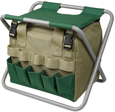 Vistnale Sedile da giardino|Sgabello da giardino, sedile pieghevole con borsa portaoggetti staccabile, panca da giardinaggio multitasche, strumento da giardiniere portatile con cerniera per adulti