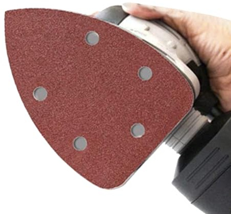 Disques abrasifs triangulaires - Tampons abrasifs en oxyde d'aluminium de 5,51 pouces, feuilles de ponceuse de détail à 5 trous, kit d'assortiment de papier de verre multi-grains, conception de