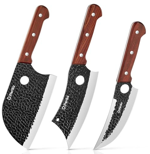 D.Perlla Chef Knife Set 3pcs Sharp Kitchen Knives Set High Carbon Stainless Steel Kitchen Knives for Outdoor Camping with Gift Box