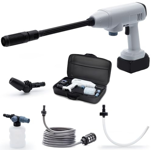iOCHOW Hidrolimpiadora De Alta Presion: Poderoso Flujo 725PSI con Batería Impermeable 4000mAh IPX7- Boquillas Ajustables 360° Y 0-40° Sin Escalas | Uso Portátil para Coches Y Jardines