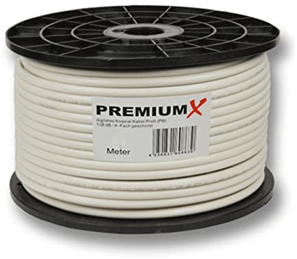 Premium X 100m PROFI Koaxialkabel KUPFER 135dB 4-fach SAT Antennenkabel Koax-Kabel DVB-S / S2 DVB-C DVB-T BK Anlagen Satellitenkabel