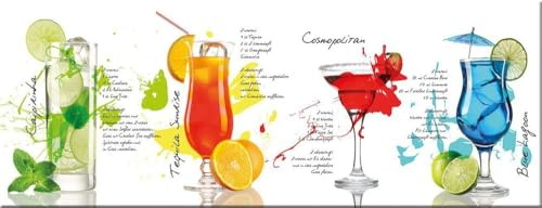 artissimo Glasbild Küche 80x30 cm Küchenbild: Bunte Cocktails modern AG1899A – Bild aus Glas, Wandbild Querformat, Küchendeko bunt modern Bar Stil
