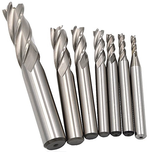 WKSTOOL 1/8 5/32 3/16 1/4 5/16 3/8 1/2 7Pcs 4Flutes HSS Square Nose End Mill CNC Router Bits Metal Cutting Flat Cutter Slotting Profiling for Aluminum Copper Brass Bronze